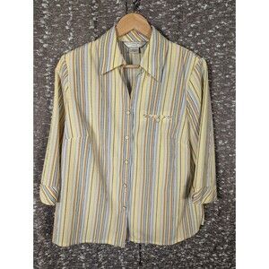 Vintage Allison Daley 3/4 Sleeve Yellow Striped‎ Button Down Blouse Women's 10P